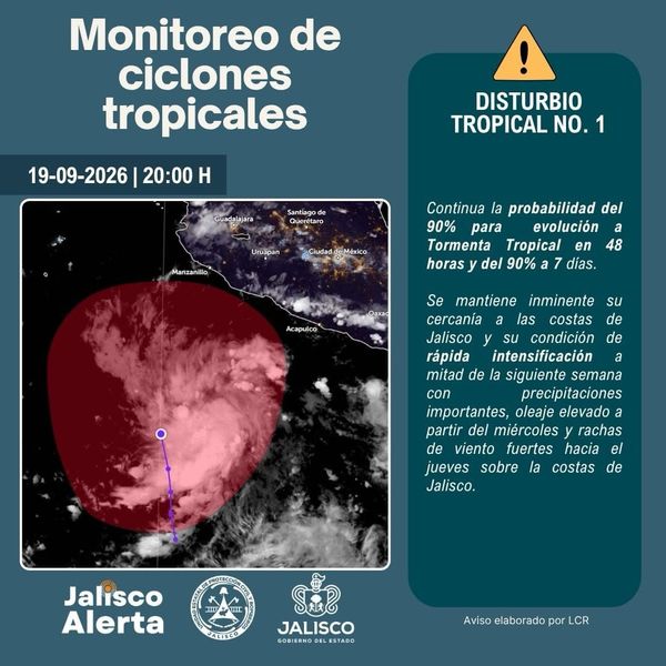 Se fortalece disturbio tropical frente a Jalisco