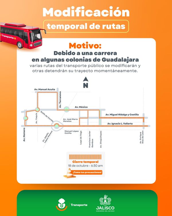 Cierres viales y cambios al transporte por evento deportivo este domingo