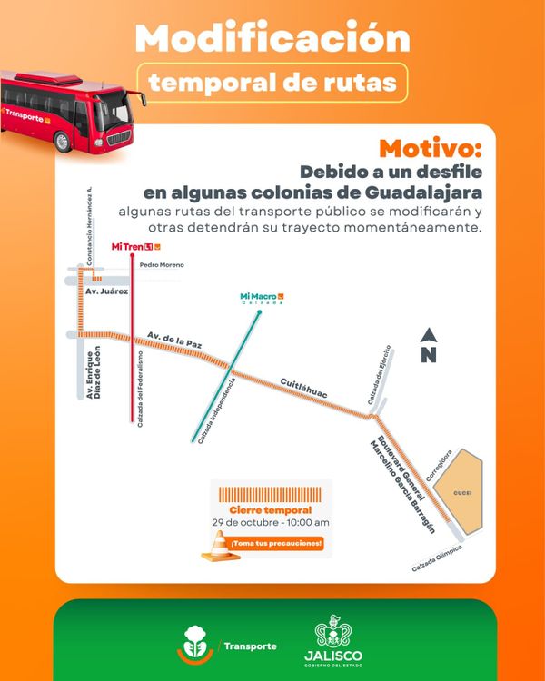 Desfile modificará rutas del transporte público este jueves