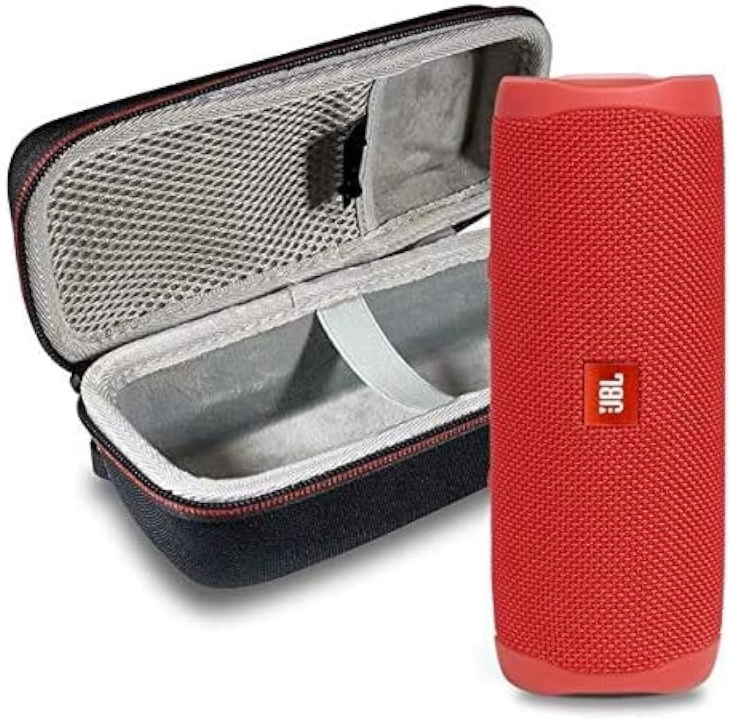 Red waterproof JBL bluetooth speaker with case