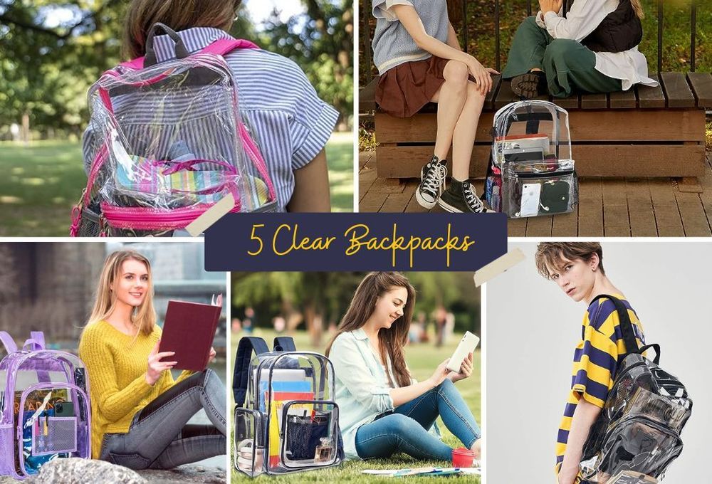 Students showing their clear backpacks for school