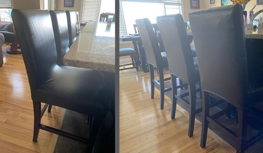 Black PU Leather Chair Covers for Counter Height Chairs | AFTER Photos