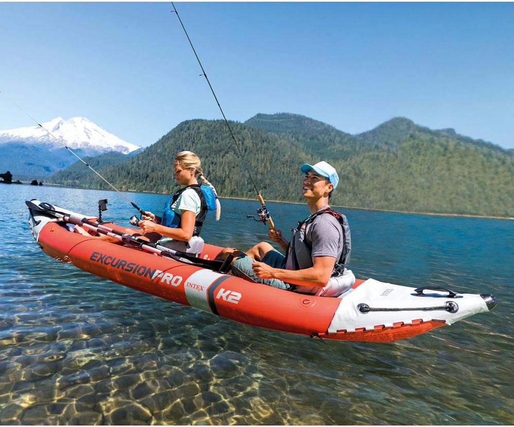 Couple fishing from a two person kayak