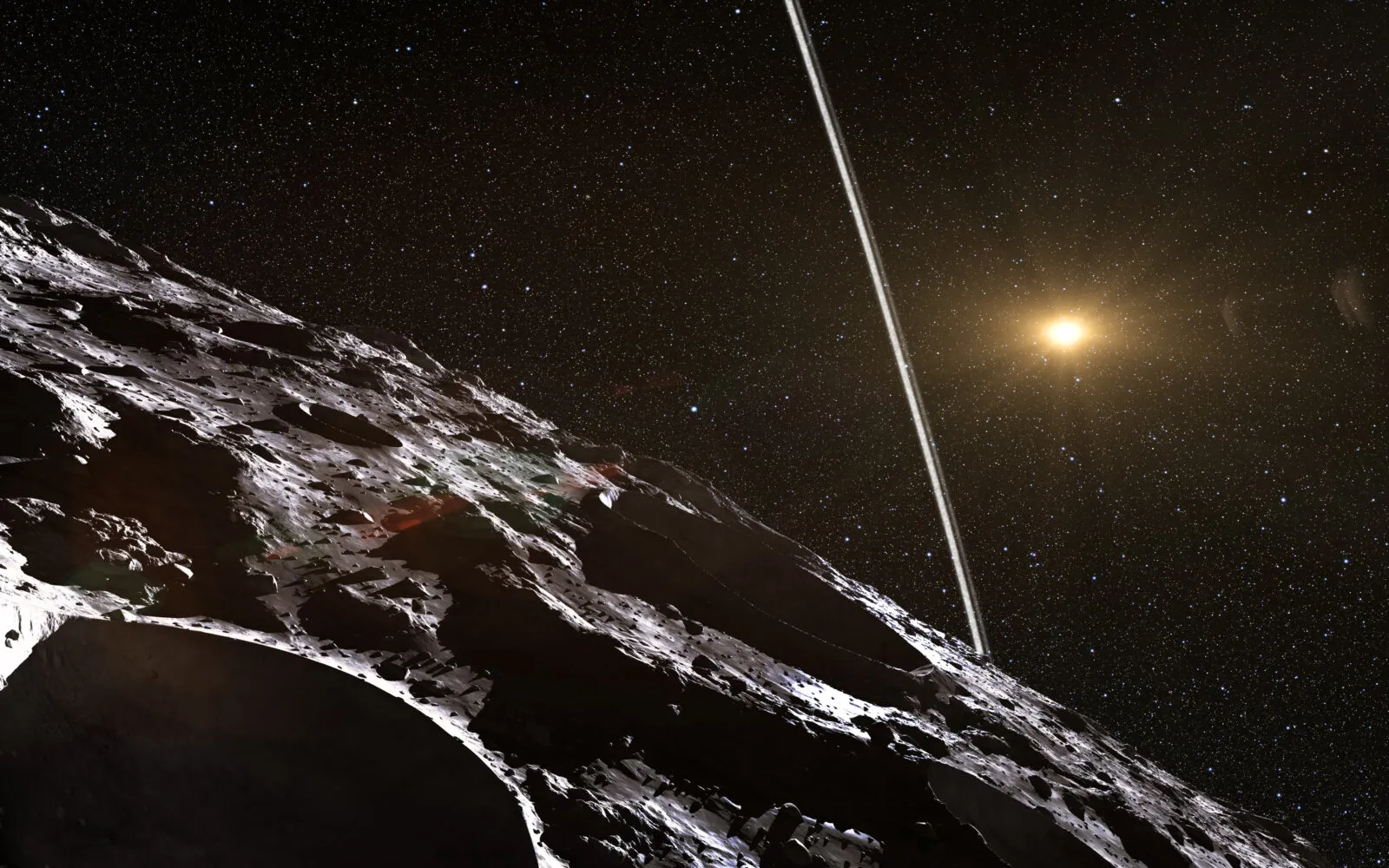 Artist impression of the two narrow rings around the asteroid Chariklo, discovered by stellar occultation