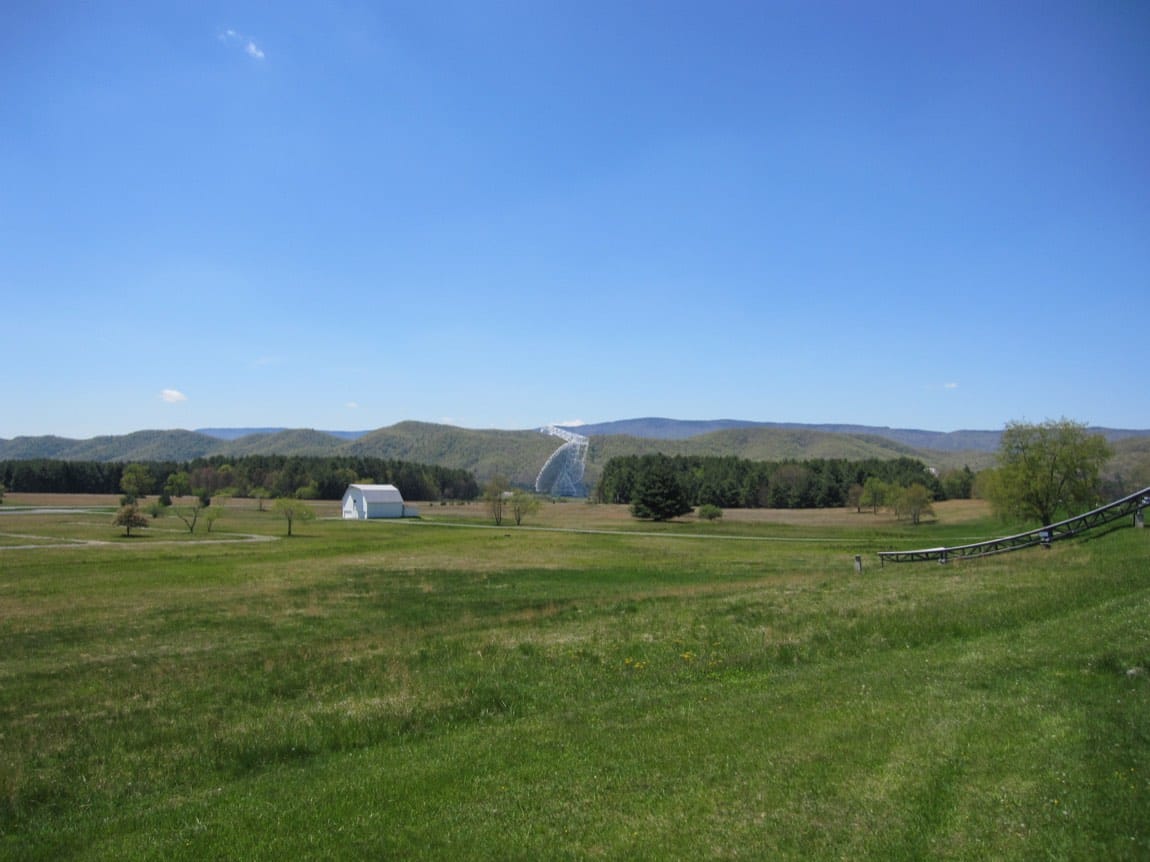 The Drake equation illustrated by the Green Bank radio telescope used to search for alien civilizations