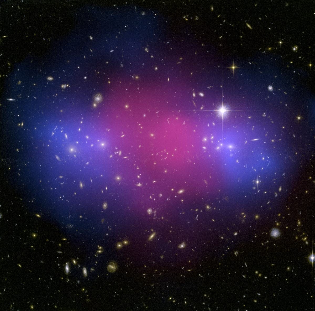 Galaxy cluster MACS J0025 with dark matter map from gravitational lensing