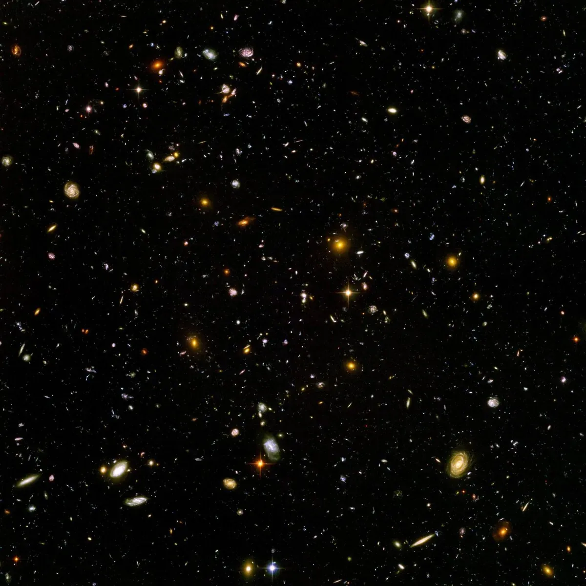 The Hubble Ultra Deep Field showing thousands of galaxies in visible light
