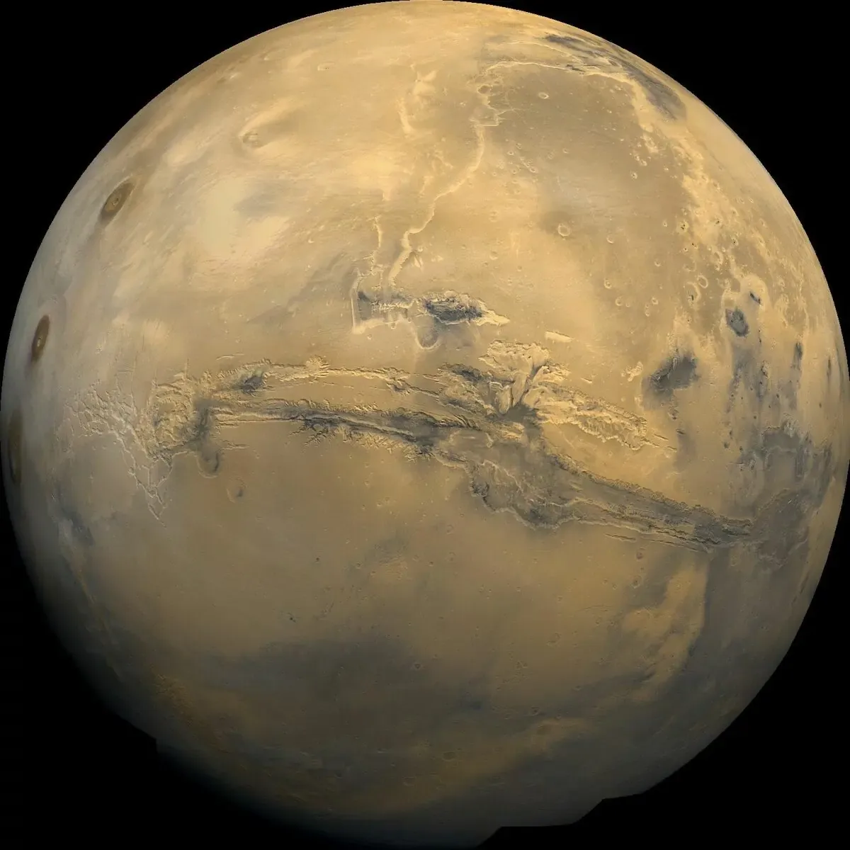Mars showing the vast Valles Marineris canyon system