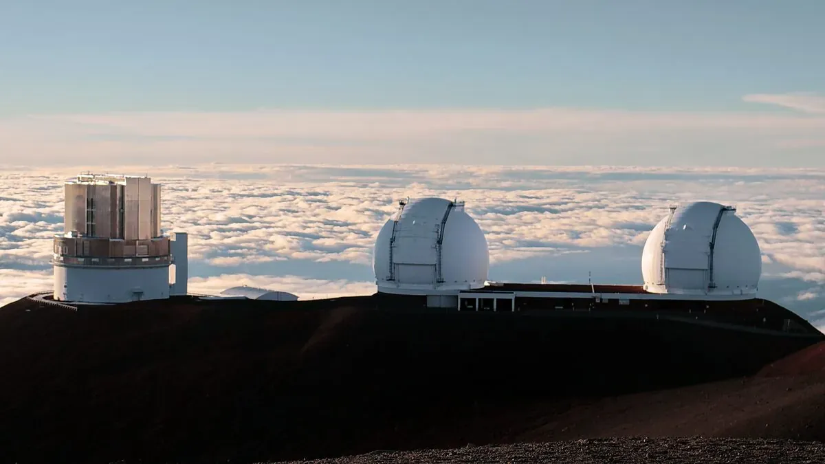 The Keck and Subaru telescope domes at the summit of Mauna Kea, Hawaii