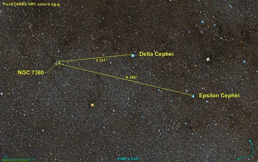 Finder chart showing the position of NGC 7380 in the constellation Cepheus