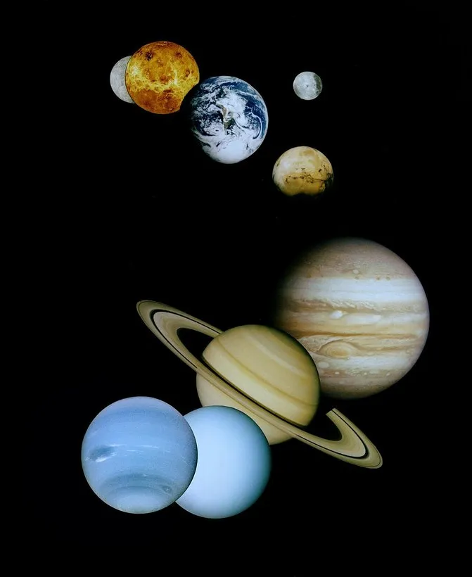 NASA montage of the Sun and the eight planets of the solar system