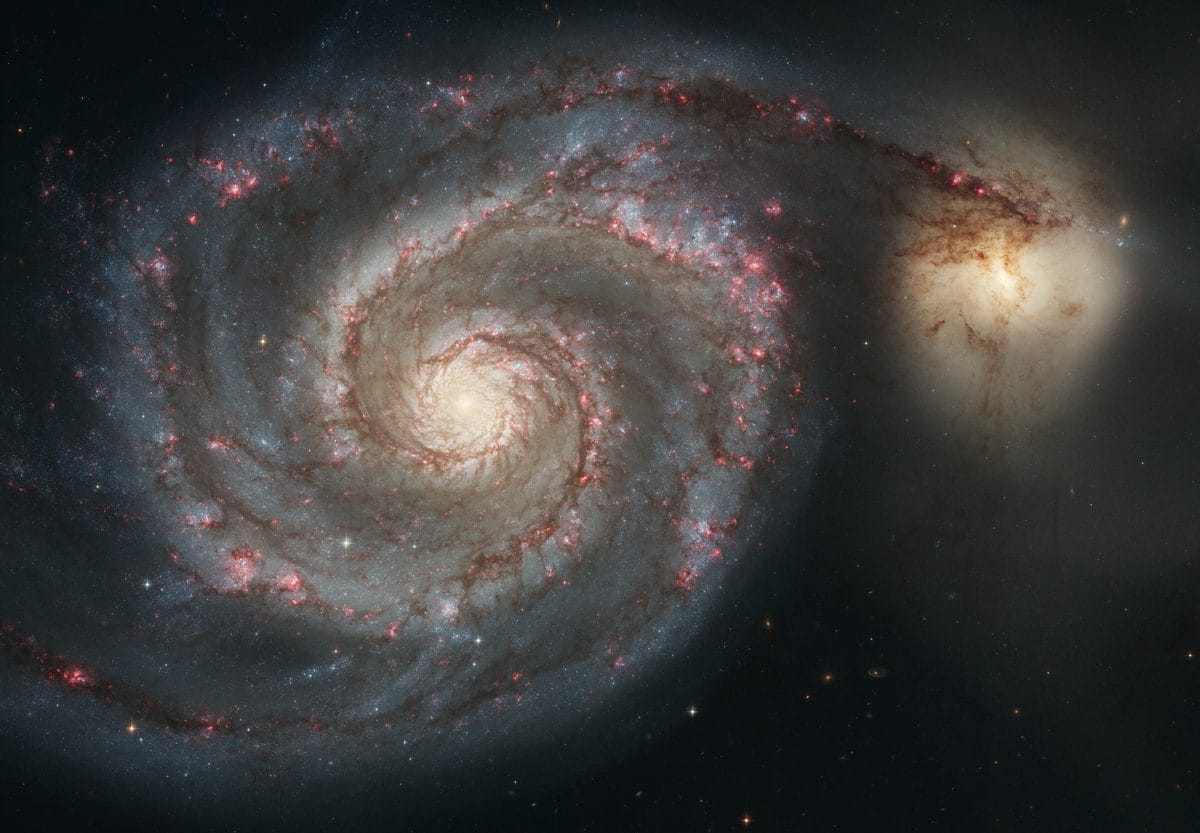 The Whirlpool Galaxy M51 and companion NGC 5195 imaged by the Hubble Space Telescope
