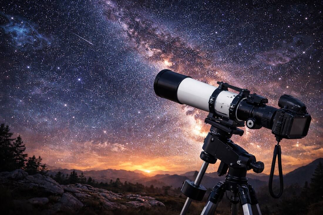 Modern astrophotography telescope setup under a dark night sky illustrating astrophotography fundamentals