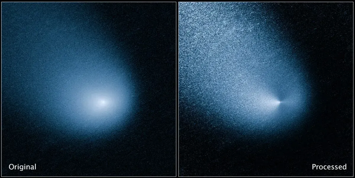A comet imaged against the stars by the Hubble Space Telescope