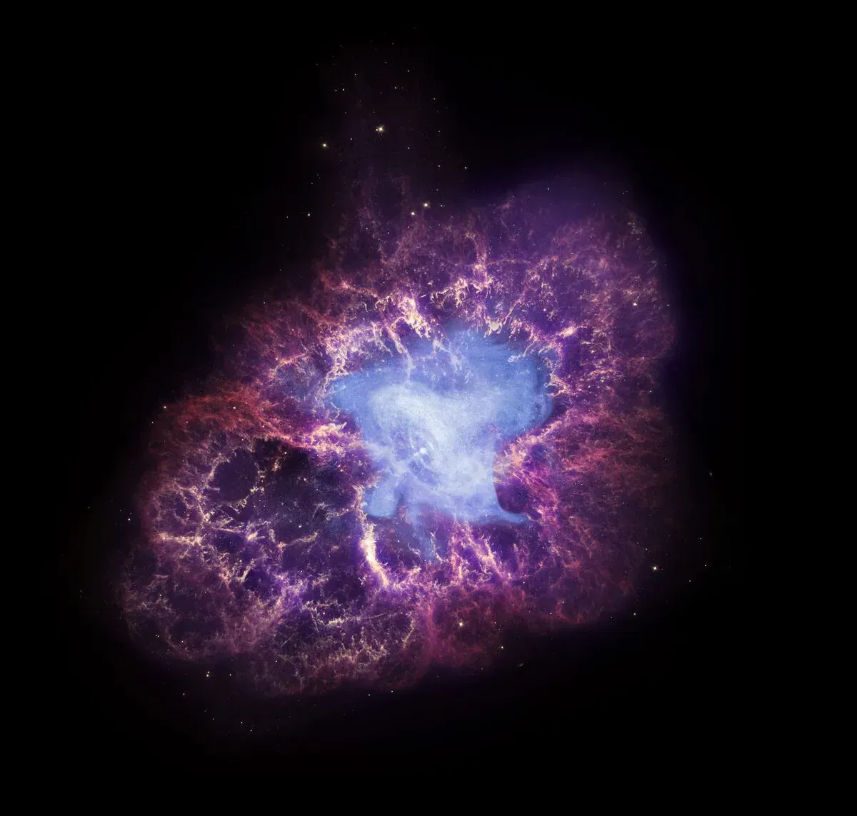 The Crab Nebula combines several types of astronomy in one multiwavelength image of X-ray, optical and infrared light