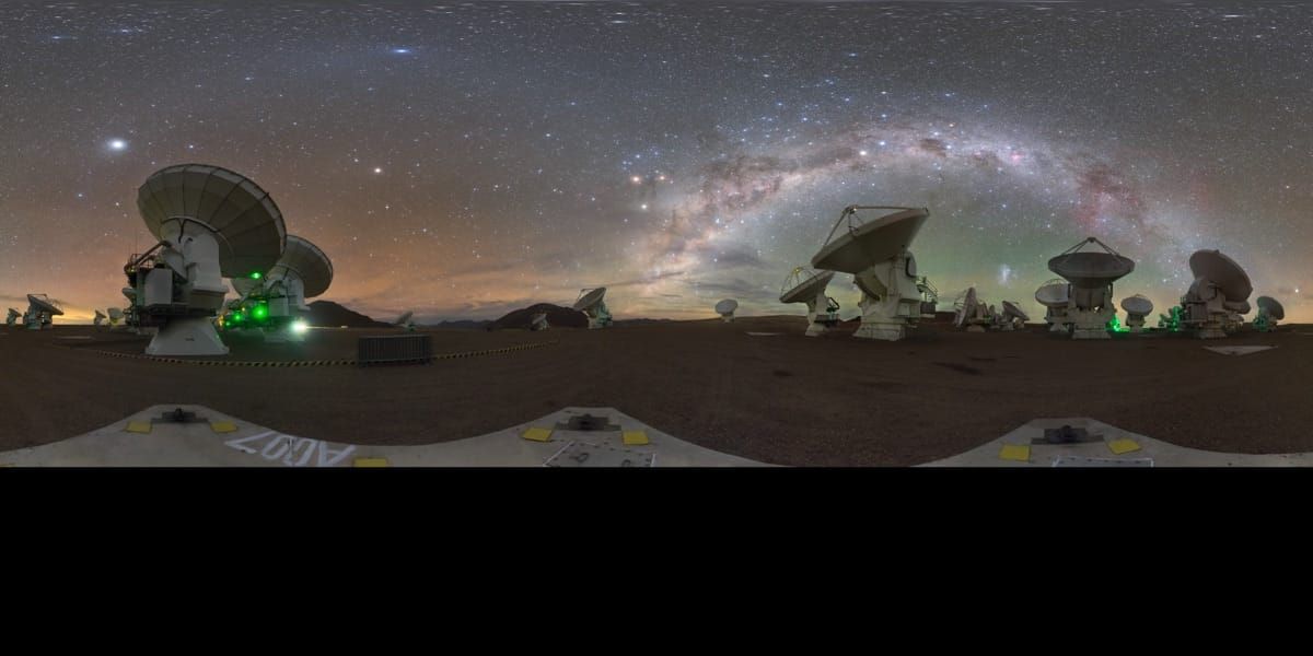 The Fermi paradox: radio antennas listening for alien signals beneath the Milky Way