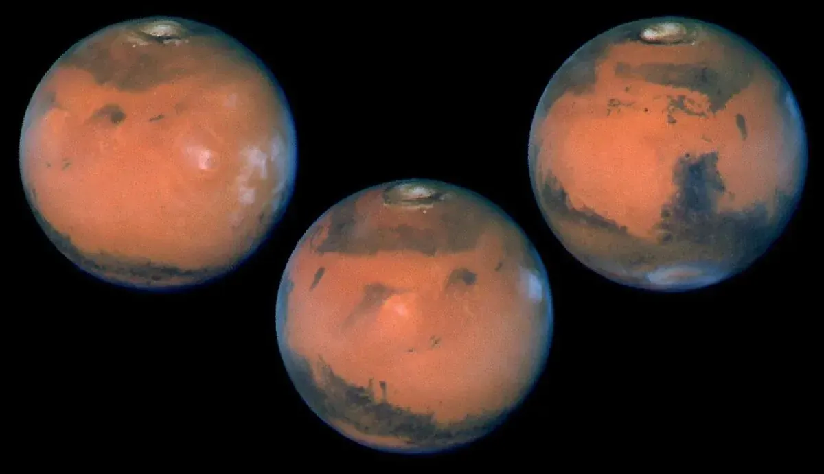 Mars, the red planet, imaged by the Hubble Space Telescope