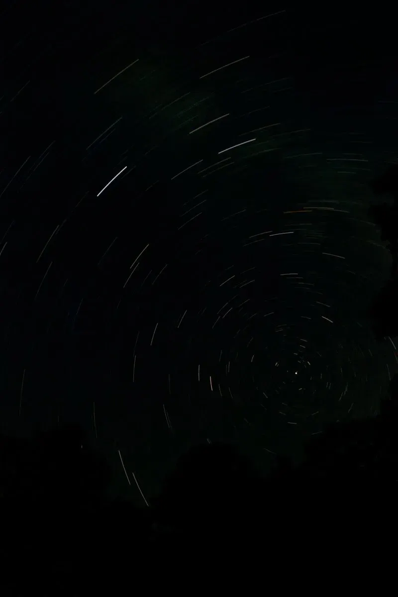 Long-exposure photograph of star trails circling the north celestial pole