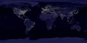 The Kardashev scale: Earth's city lights showing humanity's planetary energy use