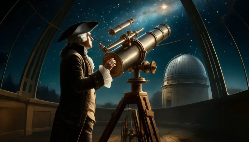 Charles Messier looking through his refracting telescope