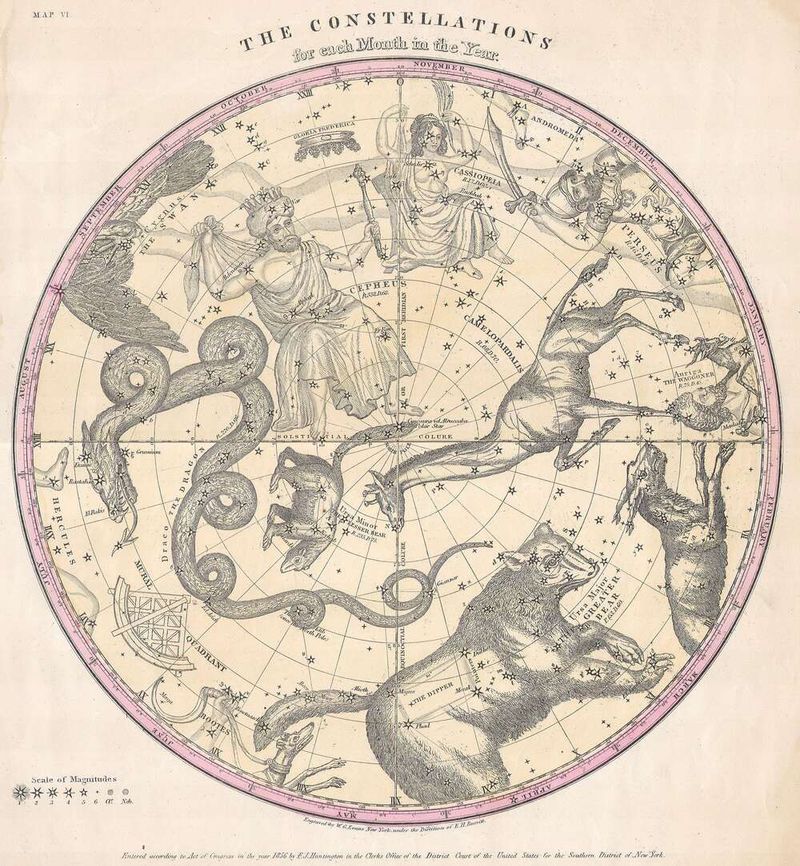 Classical 1856 celestial map showing the constellations of the northern hemisphere