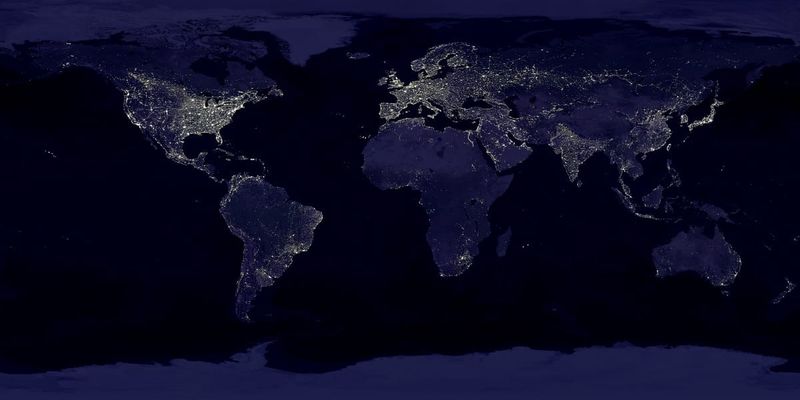 The Kardashev scale: Earth's city lights showing humanity's planetary energy use