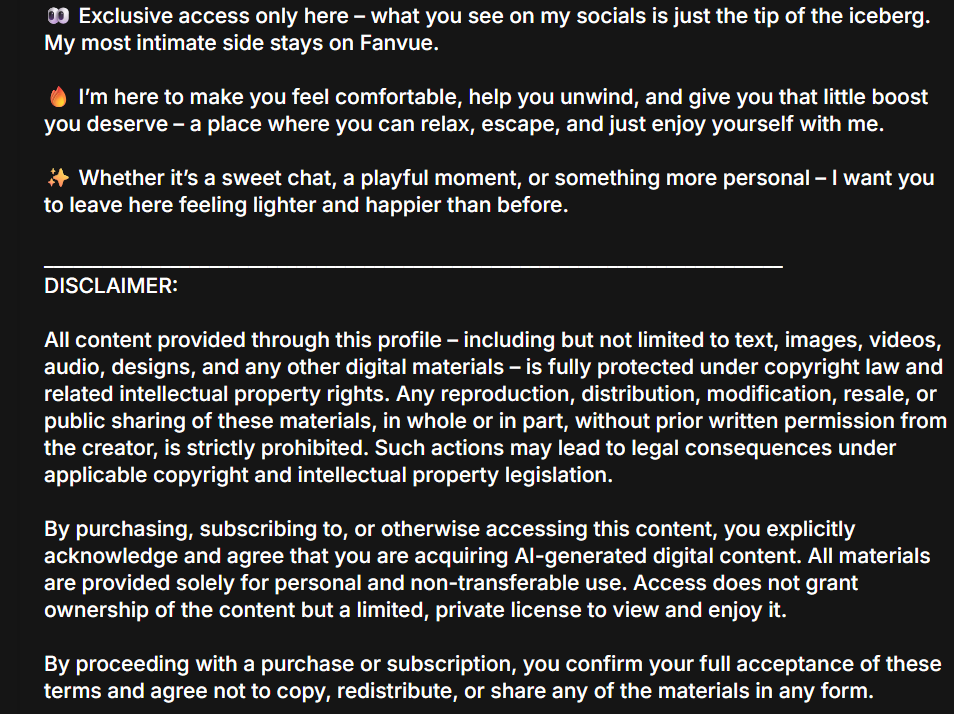 fanvue bio for ai models