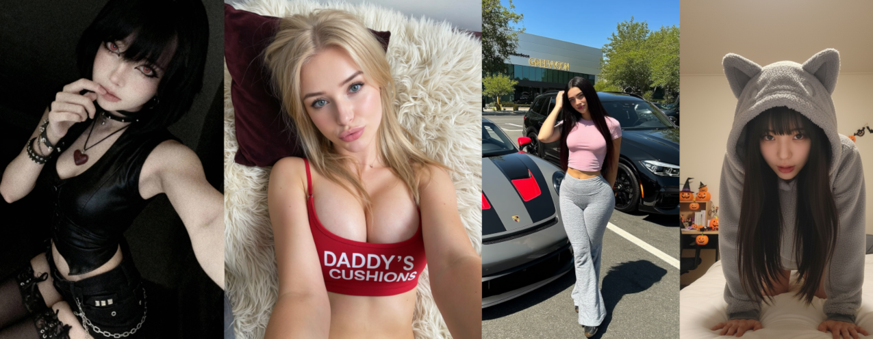 Images of four different AI influencers