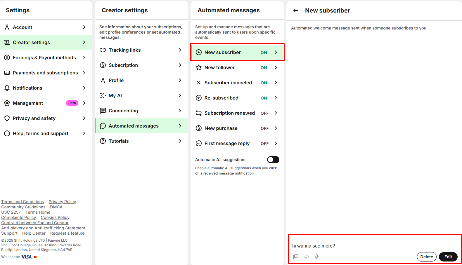 fanvue auto messaging tutorial