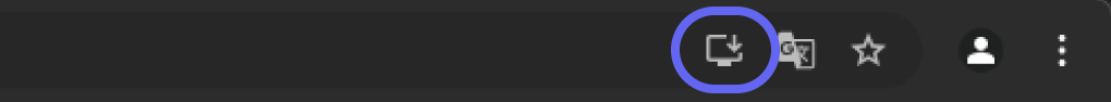 Vista parcial de la barra de direcciones en Google Chrome, mostrando opciones como el botón para instalar aplicaciones web (resaltado), el ícono de traducción, el botón de agregar a favoritos, el ícono del perfil del usuario y el menú desplegable.