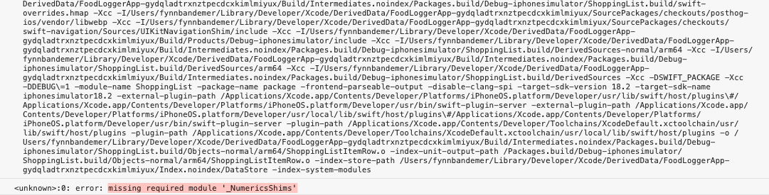 Xcode: How to fix missing required module '_NumericsShims'