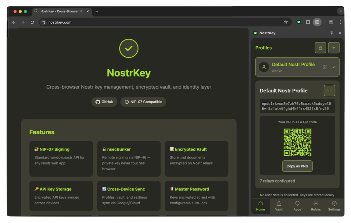 NostrKey browser extension and landing page