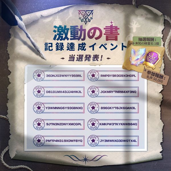 【当選発表】 ＜激動の書＞記録達成イベント結果発表