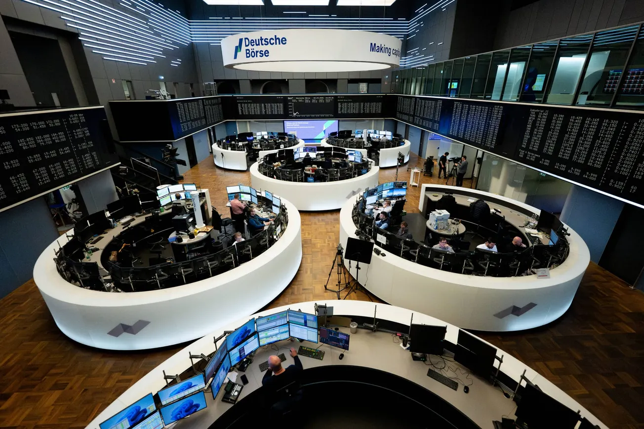 Blick von oben auf die Deutsche Börse in Frankfurt am Main. Credit: IMAGO/Eibner