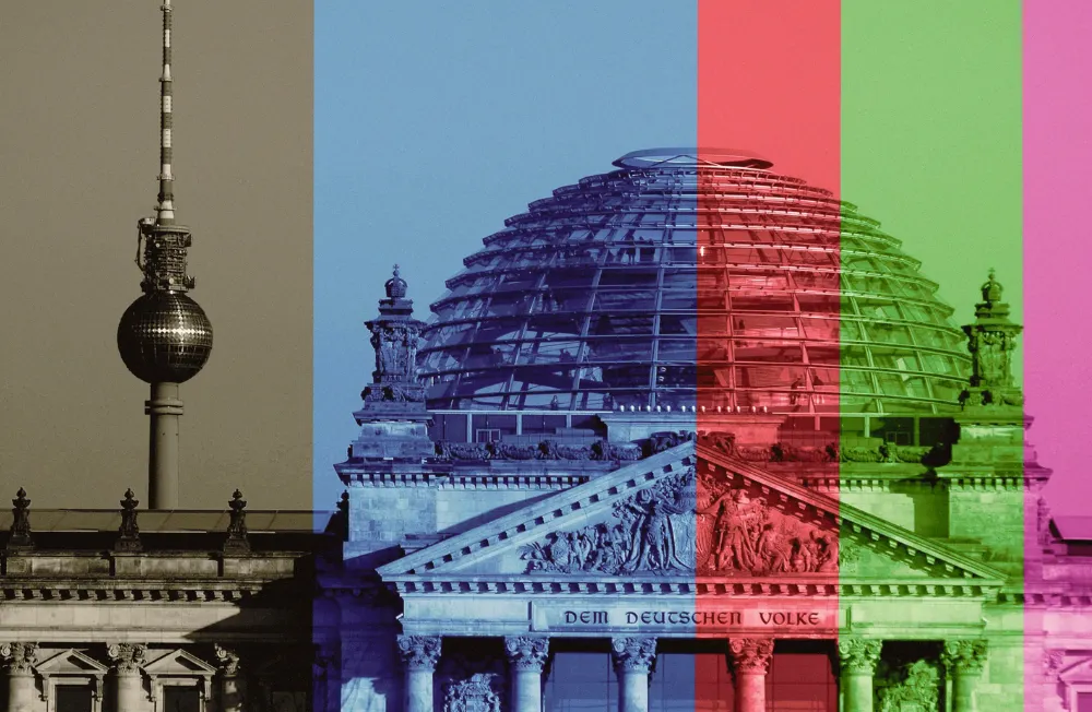 Reichstag mit Parteifarben (Symbolbild). Credit: IMAGO/Steinach