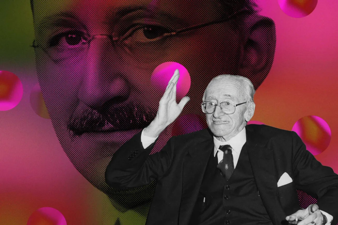 Friedrich August Hayek im Portrait. Collage: Surplus