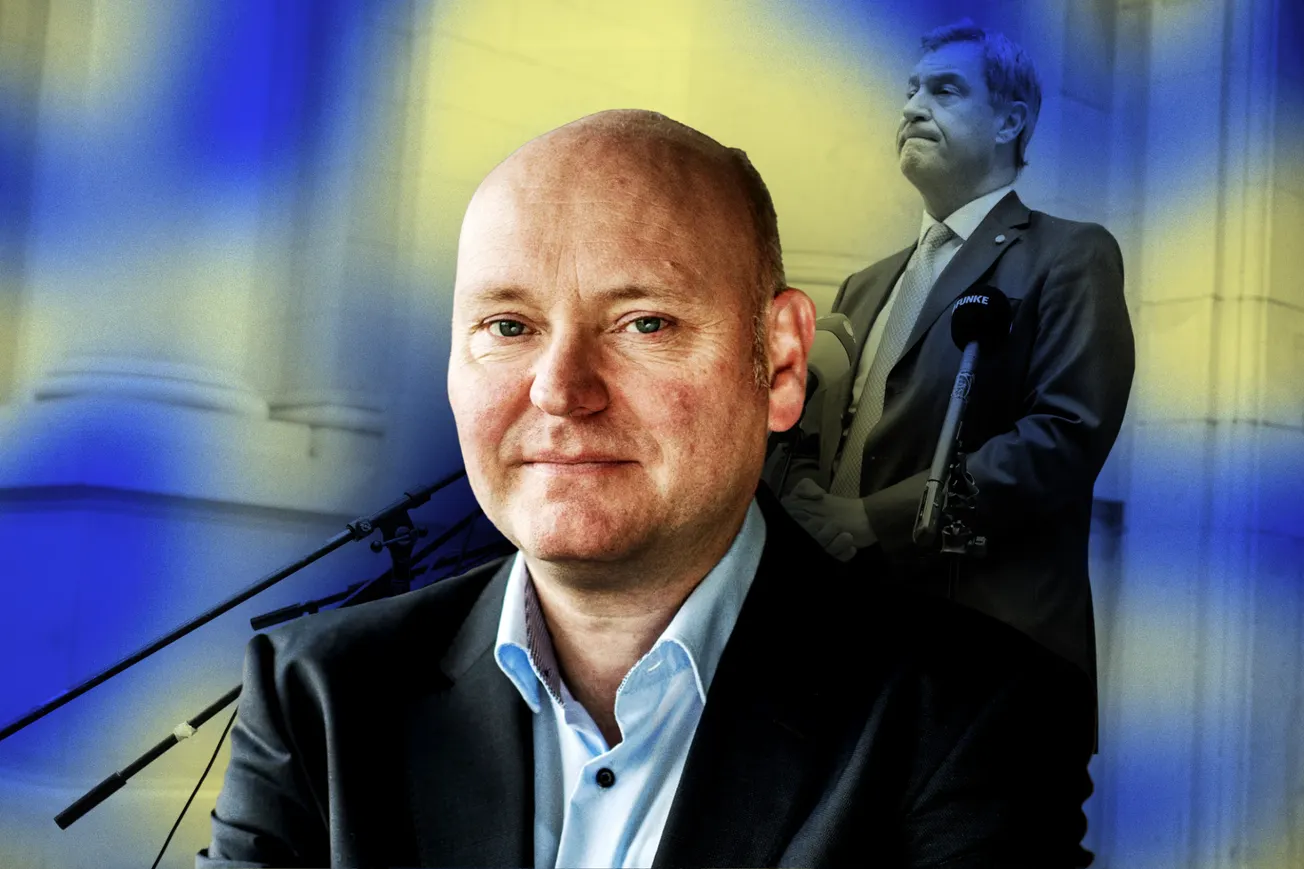 Achim Truger im Vordergrund, im Hintergrund Markus Söder. Collage: Surplus, Material: Credit: Bernd Elmenthaler.