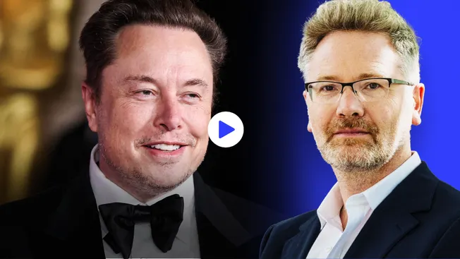 Elon Musk (l.) und Adam Tooze (r.). Collage: Surplus, Material: Collage: Surplus, Material: picture alliance/Ger Harley/EdinburghElitemedia, IMAGO/Image Press Agency