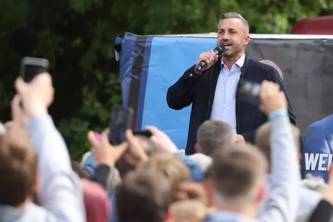 Landtagswahlkampf in Sachsen-Anhalt der AfD mit dem Spitzenkandidaten Ulrich Siegmund. Credit: IMAGO/Rene Traut