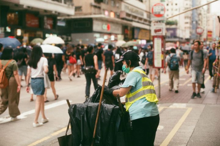 A street cleaner in Hong Kong