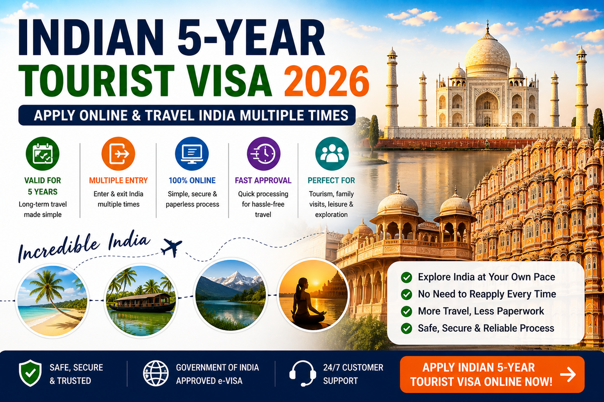 Indian 5-Year Tourist Visa 2026 | Apply Online for Multiple Entry Travel 🇮🇳
