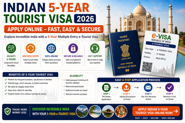 India 5-Year e-Tourist Visa 2026 | Visit Family, Explore & Travel Freely 🇮🇳
