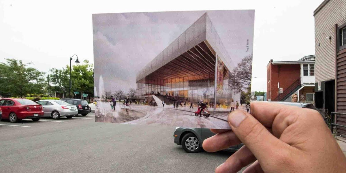 Voici à peu près ce que ça donne, si on place la projection de la nouvelle salle dans la réalité actuelle, lors du dévoilemen