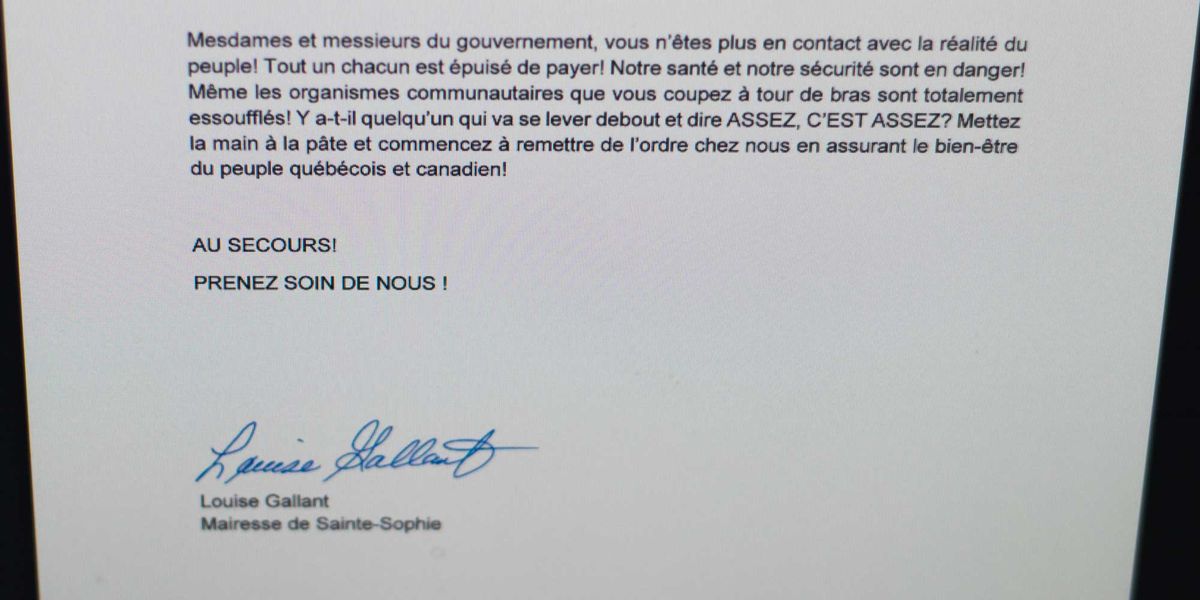 La mairesse Louise Gallant, de Sainte-Sophie, trouve que les gouvernements fédéral et provincial sont déconnectés de la réali