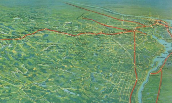 Détail d'une carte du chemin de fer du Canadien Pacifique, en 1915, via banq.qc.ca.