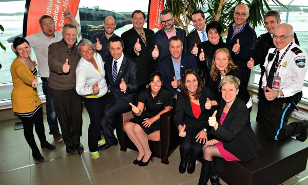 Justine Vachon et François Maranda(CIME), Dr Alain Larouche, Christine Beaulieu (Ville de Mirabel), Simon-Michel Bélisle (God