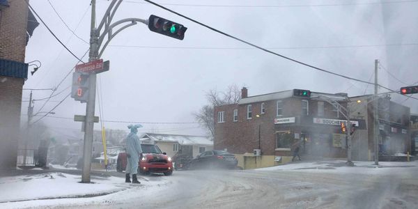 Un lapin au coin des rues Lajeunesse et Labelle, à Saint-Jérôme le 24 mars 2016.