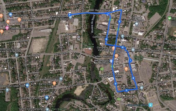 Trajet de la Marche mondiale pour le climat de Saint-Jérôme