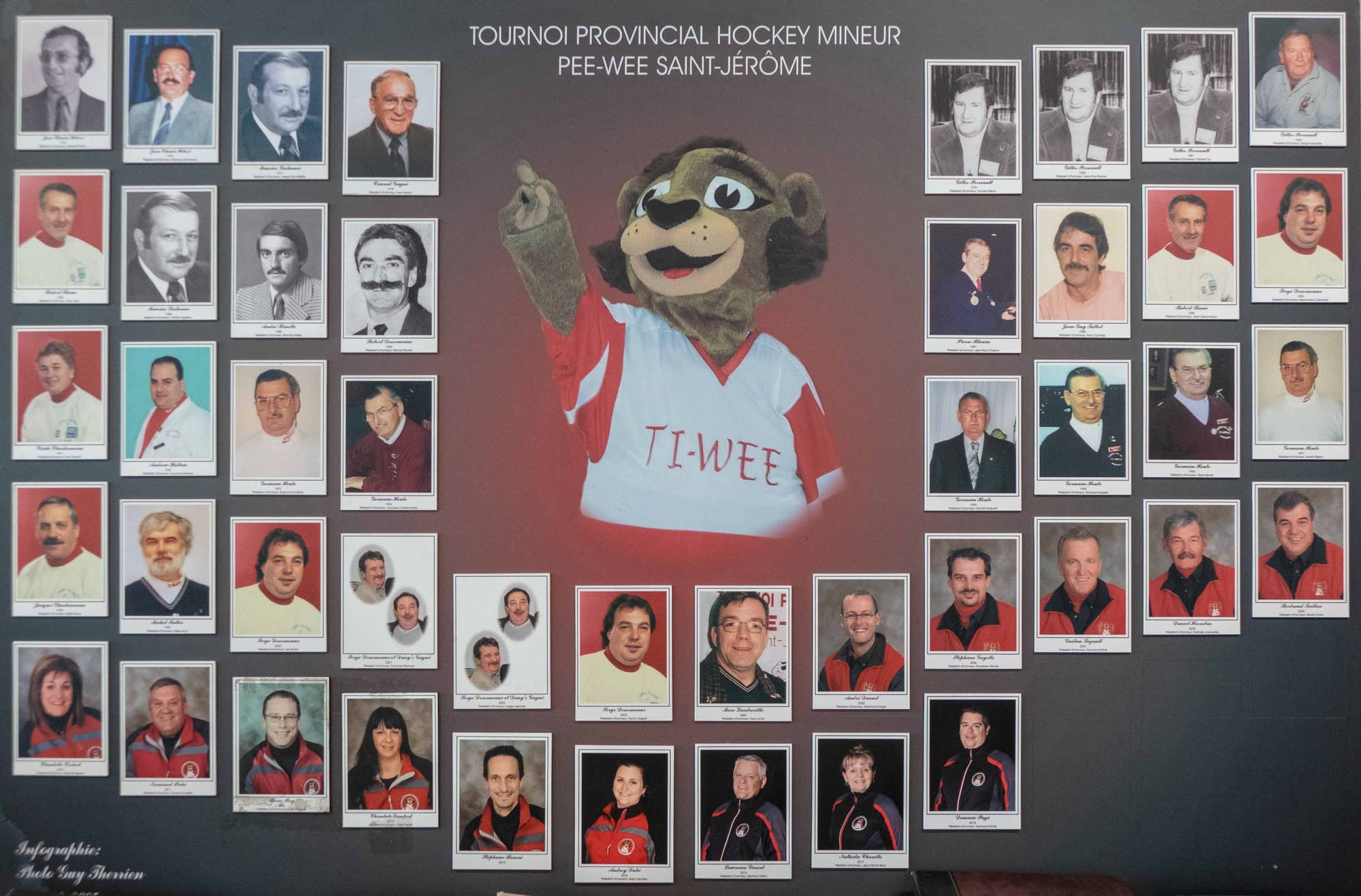 Les présidents se sont succédés au cours des 45 années, autour de Ti-Wee, éternelle mascotte du tournoi.
