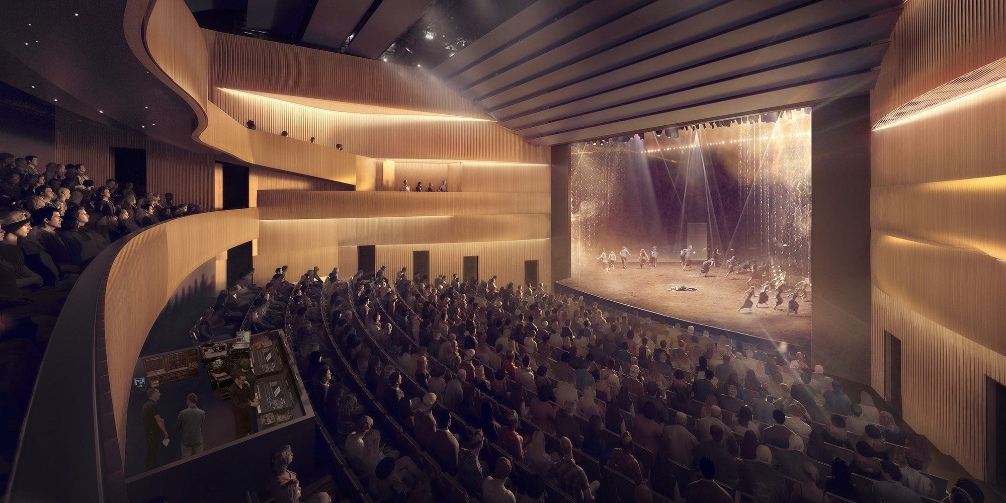 Le public entrera par les côtés, ce qu'on appelle une salle continentale, et il y aura deux balcons.